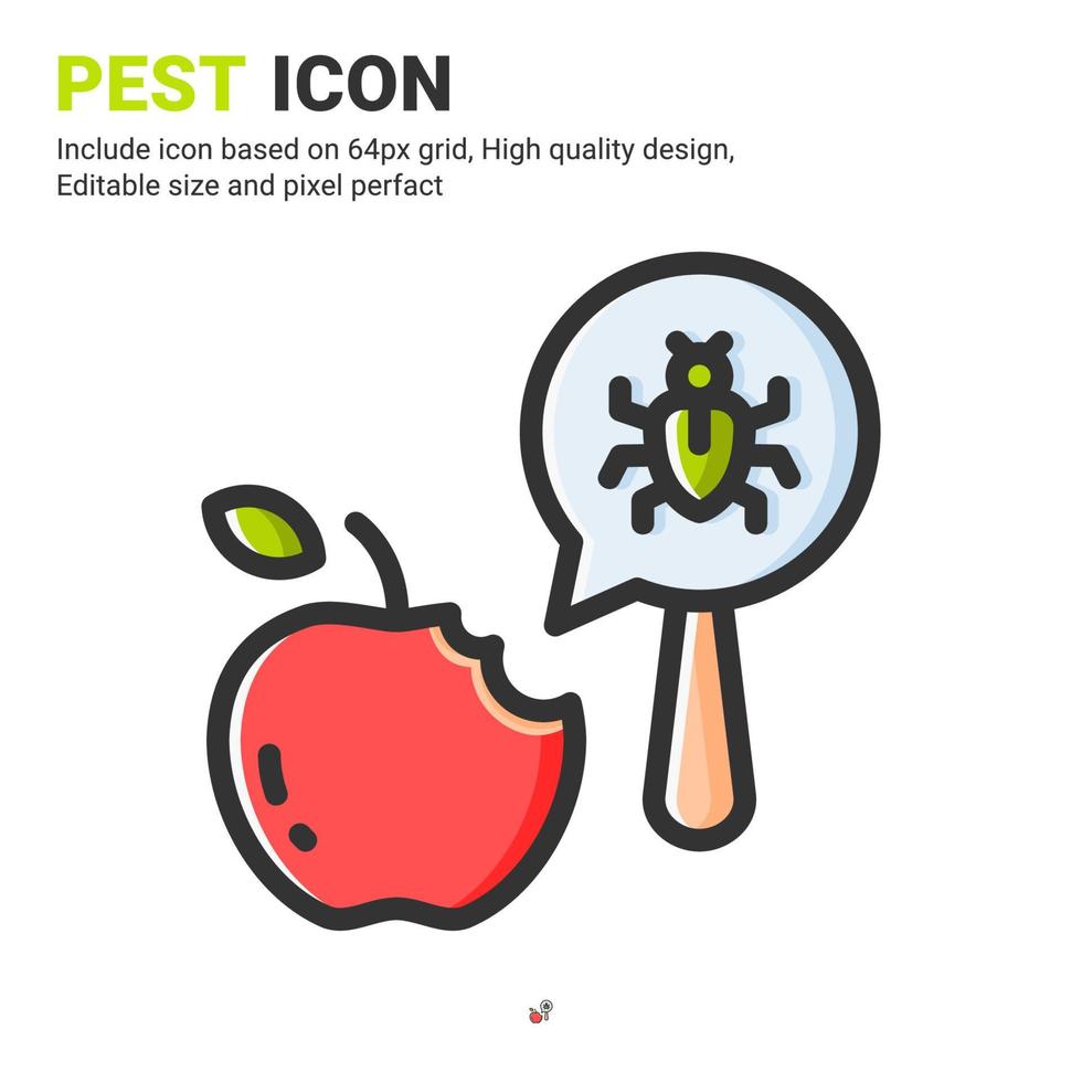 plaag en fruit pictogram vector met omtrek kleurstijl geïsoleerd op een witte achtergrond. vector illustratie bug teken symbool pictogram concept voor digitale landbouw, technologie, industrie, landbouw en project