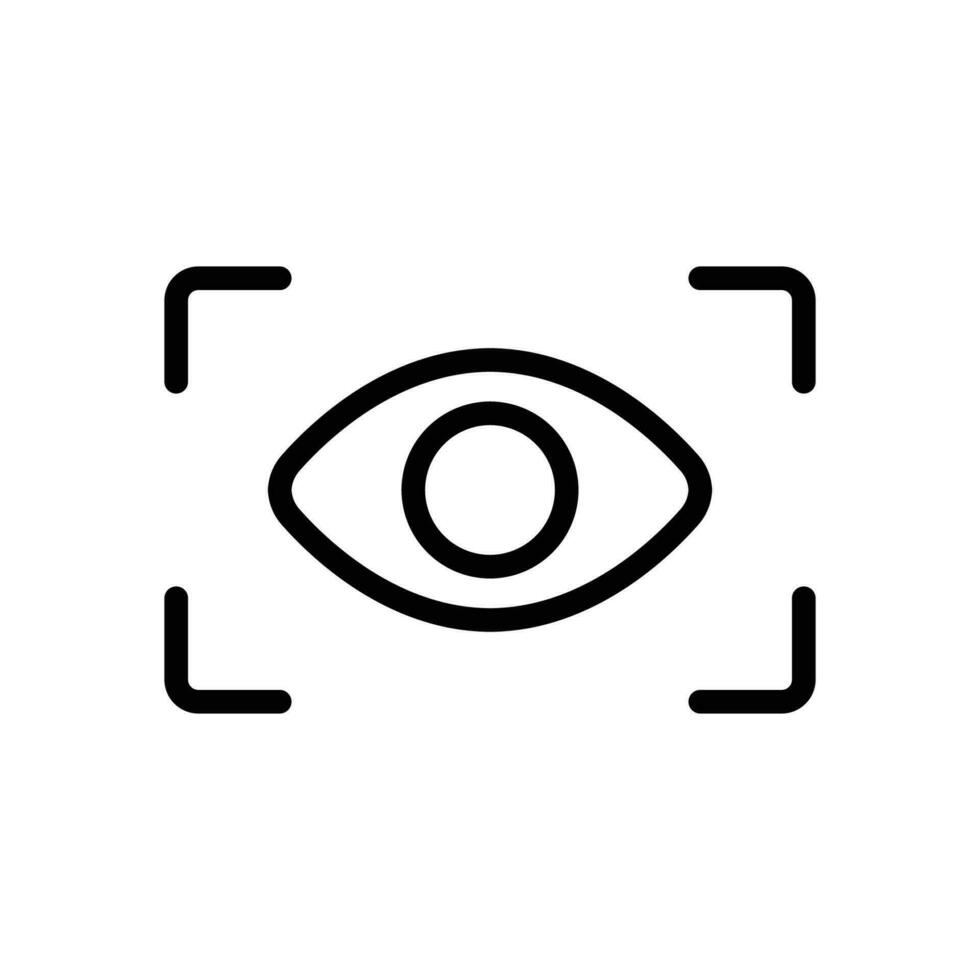 oog scannen icoon. gemakkelijk schets stijl. zichtbaar identiteit, focus, visie, visie, toekomst techniek, oog met scannen kader, technologie concept. dun lijn symbool. vector illustratie geïsoleerd.