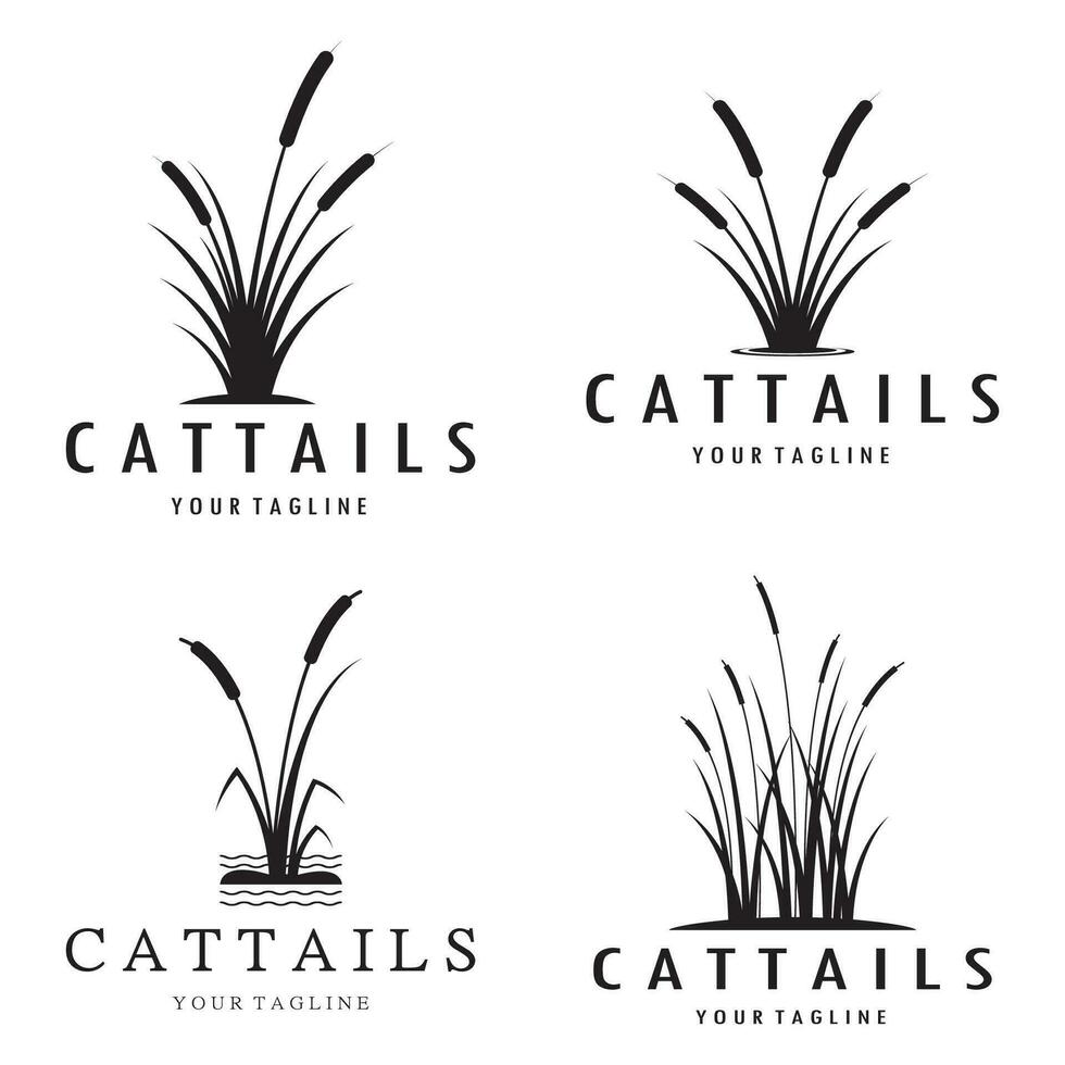 cattails of rivier- riet gras fabriek logo ontwerp, aquatisch planten, moeras, wild gras vector