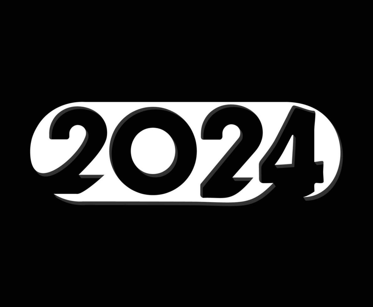 gelukkig nieuw jaar 2024 vakantie abstract wit grafisch ontwerp vector logo symbool illustratie met zwart achtergrond