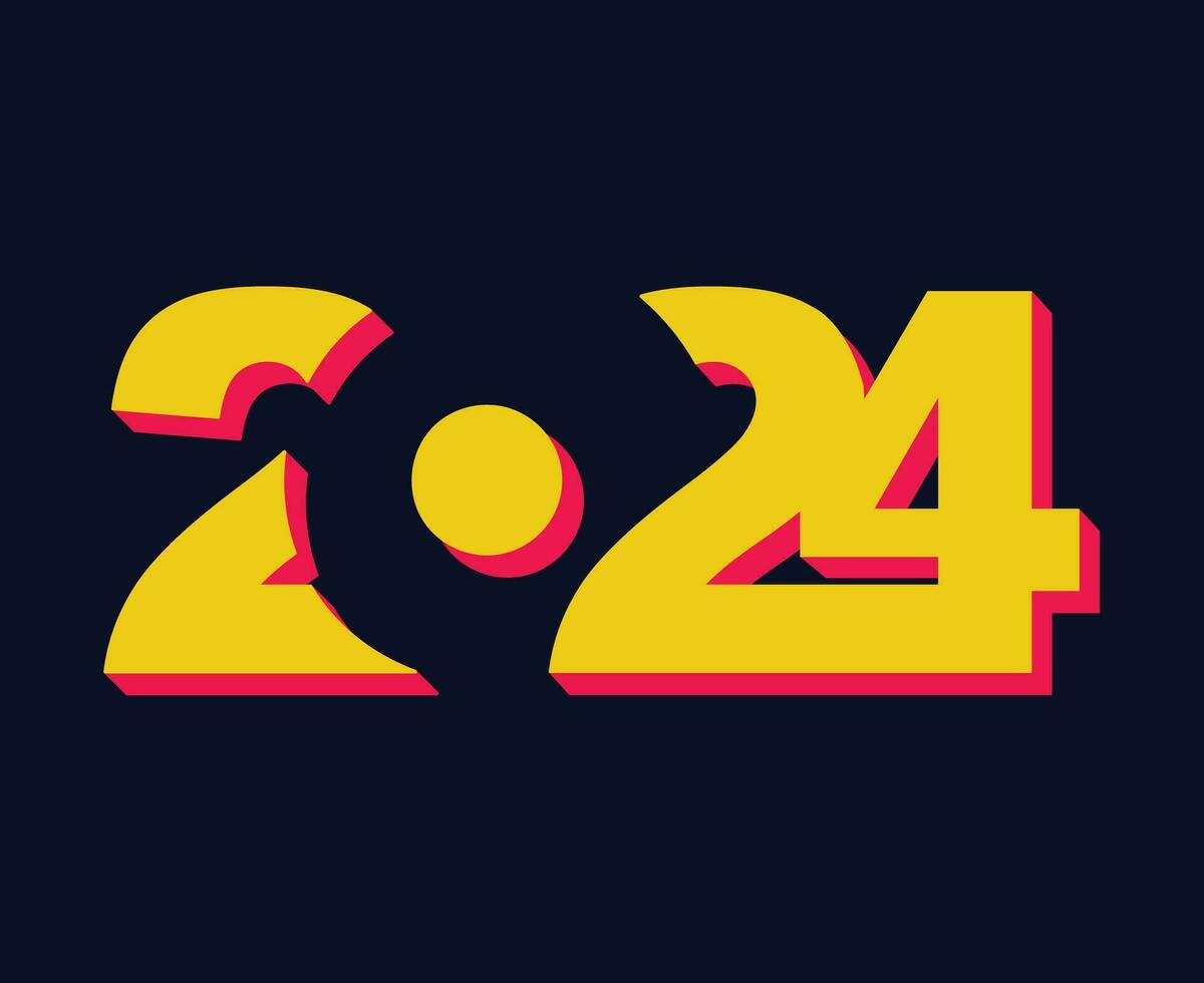 gelukkig nieuw jaar 2024 vakantie abstract geel en roze grafisch ontwerp vector logo symbool illustratie met blauw achtergrond