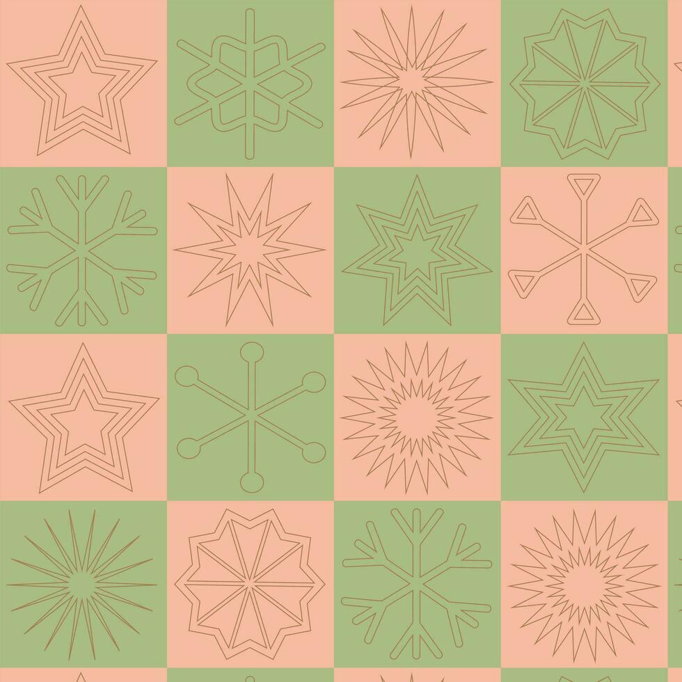 Kerstmis mozaïek- pictogrammen met meetkundig naadloos patroon voor omhulsel papier, achtergrond, trendy, modern abstract ontwerp, stijl, vector illustratie.