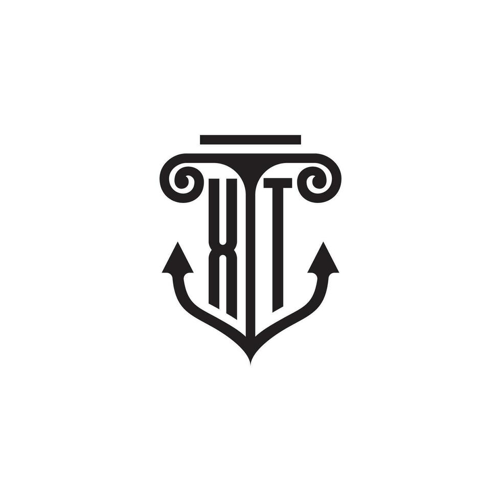 xt pijler en anker oceaan eerste logo concept vector