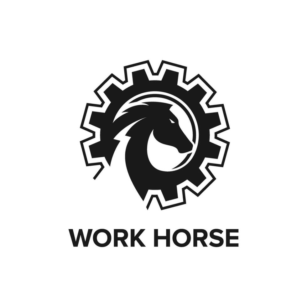 werk paard logo met versnellingen en elektrisch symbolen vector