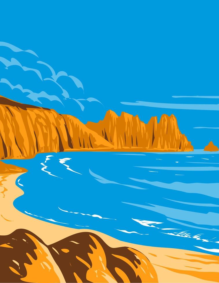 logan rots op treen klif in cornwall engeland uk art deco wpa poster art vector