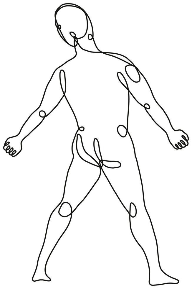 naakt mannelijke menselijke figuur staande armen aan de zijkant gezien van achteren doorlopende lijntekening vector