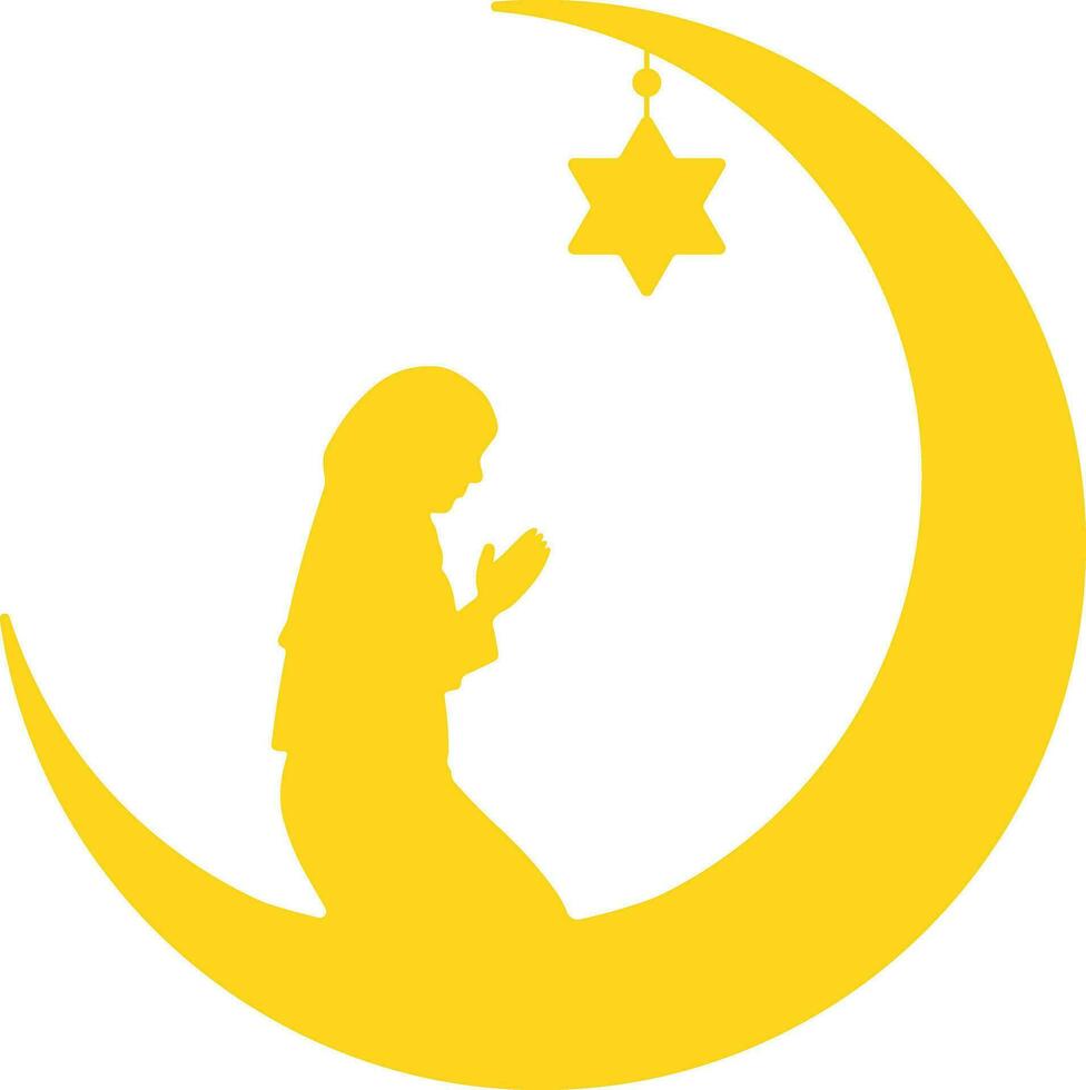 moslim vrouw bidden binnen maan illustratie vector