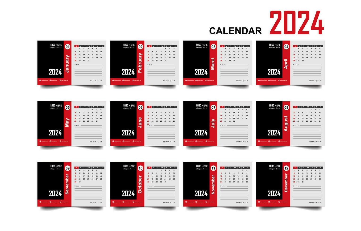 kalender reeks sjabloon voor 2024 jaar vector
