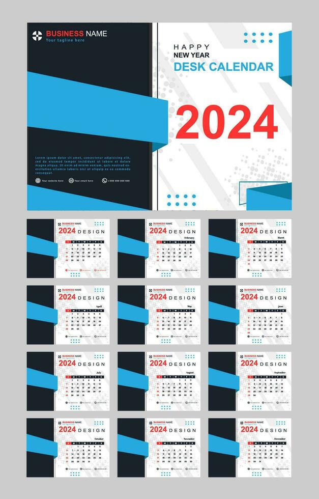 maandelijks kalender reeks sjabloon voor 2024 jaar met minimalistische stijl vector