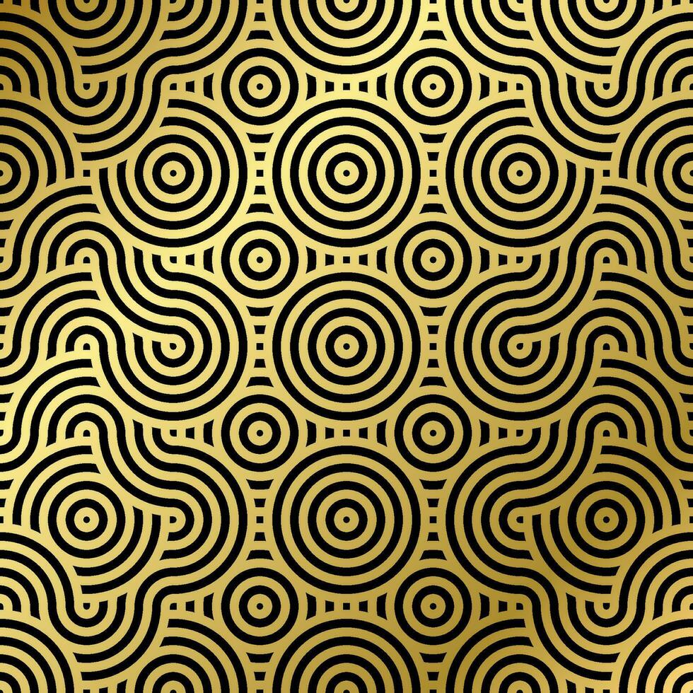 patroon naadloos luxe zwart en goud Golf cirkel lijn abstract. meetkundig lijn panorama vector ontwerp voor Kerstmis achtergrond