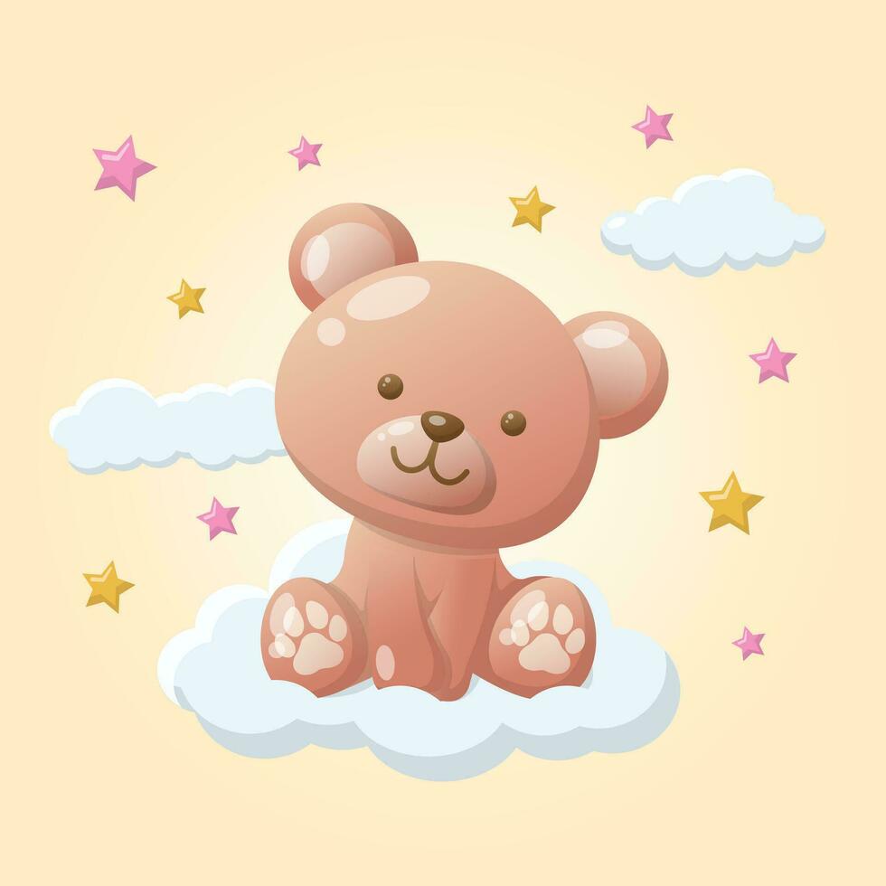 vector schattig teddy beer pop Aan wolk met ster voor baby jongen meisje illustratie