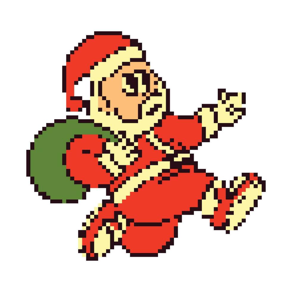 pixel kunst van de kerstman tekenfilm retro vector