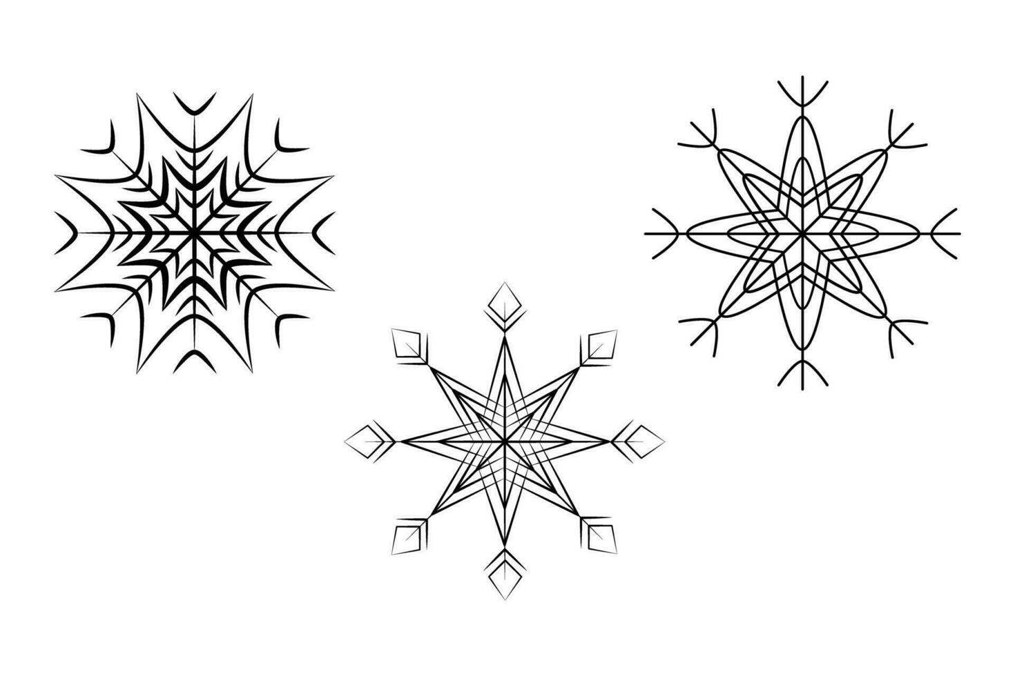 reeks van 3 gevormde sneeuwvlokken. lineal ontwerp elementen voor Kerstmis of nieuw jaar groet en kaarten vector