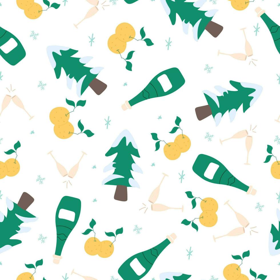 naadloos patroon met Kerstmis kransen, Spar bomen, kaarsen en snoepgoed Aan een beige achtergrond vector