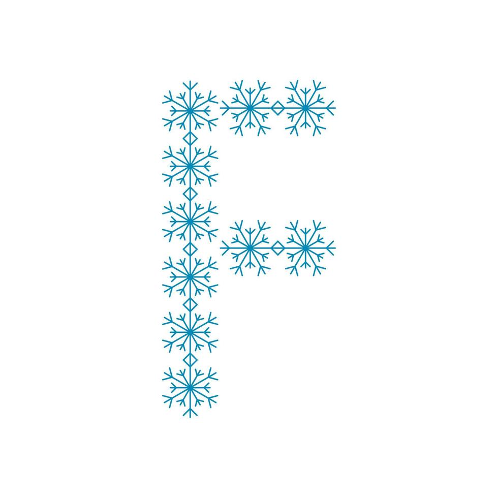 letter f van sneeuwvlokken. feestelijk lettertype voor nieuwjaar en kerst vector