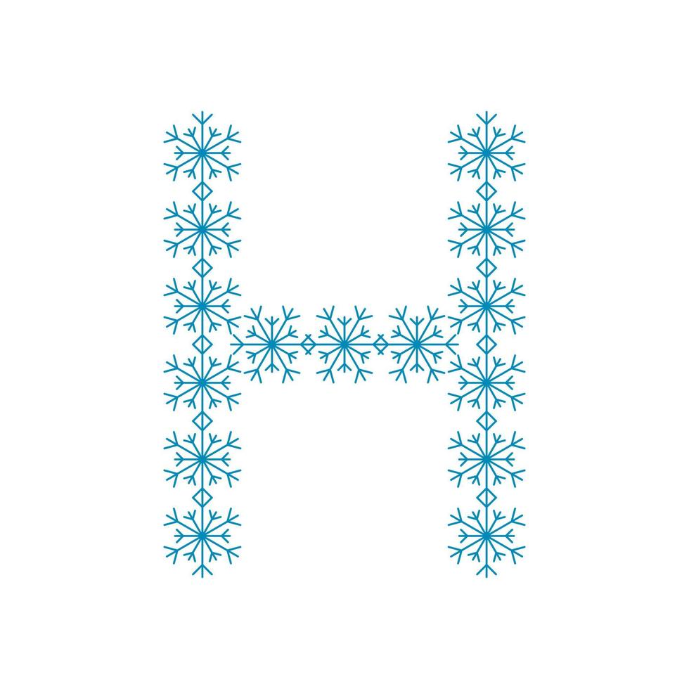 letter h van sneeuwvlokken. feestelijk lettertype voor nieuwjaar en kerst vector