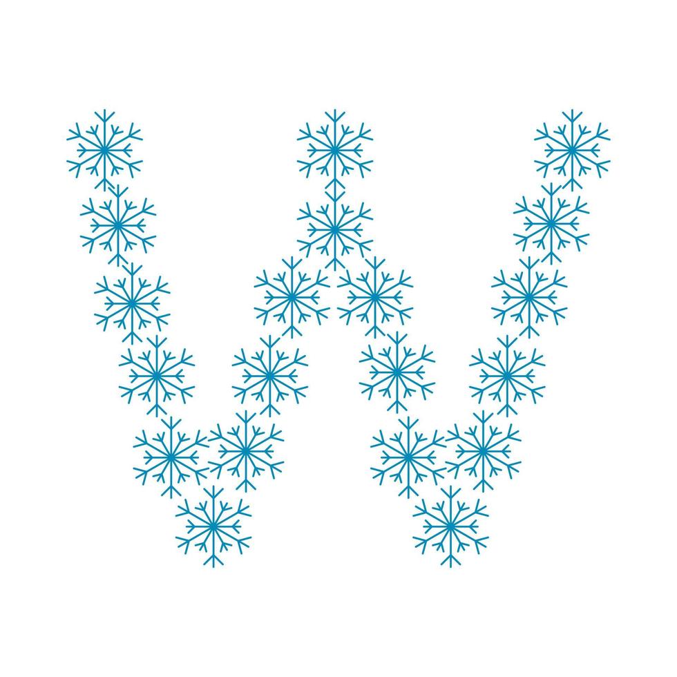 letter w van sneeuwvlokken. feestelijk lettertype voor nieuwjaar en kerst vector