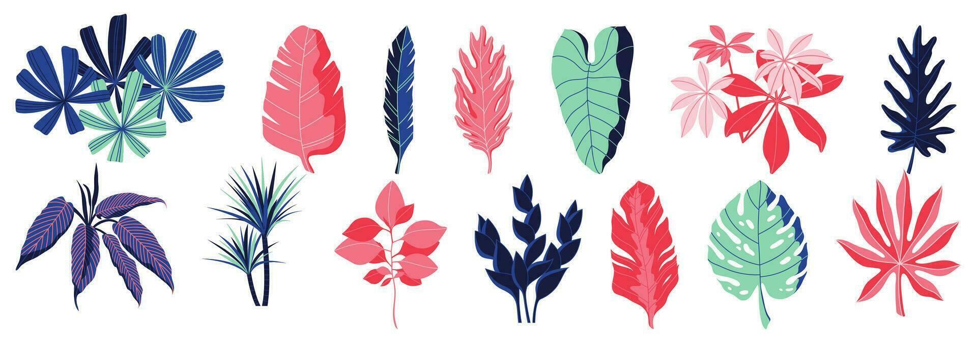 reeks van tropisch bladeren en planten. vector illustratie.