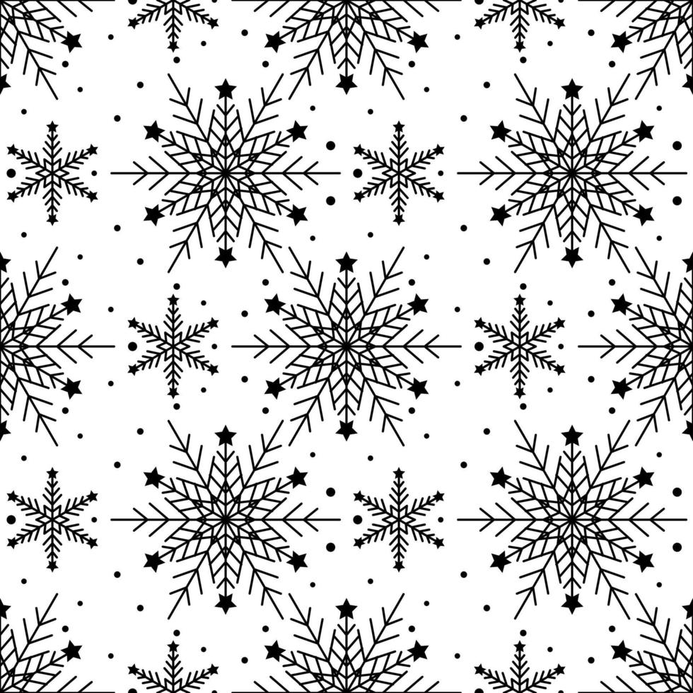 naadloos patroon met zwarte sneeuwvlokken op witte achtergrond vector