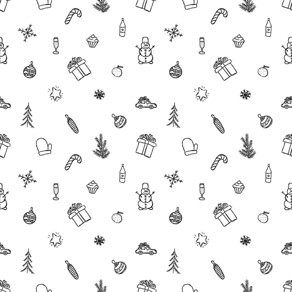 naadloos Kerstmis patroon. nieuw jaar achtergrond. tekening illustratie met Kerstmis en nieuw jaar pictogrammen vector