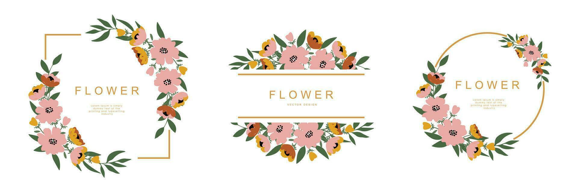 bloemen sjabloon reeks voor poster, kaart, omslag, label, banier, uitnodiging in mooi luxe botanisch stijl en elegant tuin vector ontwerp kader met bloemen en planten.