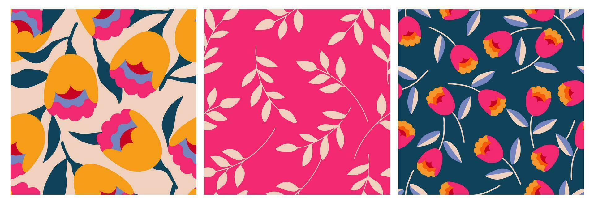 reeks van hand- getrokken bloemen, naadloos patronen met bloemen voor kleding stof, textiel, kleding, omhulsel papier, omslag, banier, interieur decor, abstract achtergronden. vector