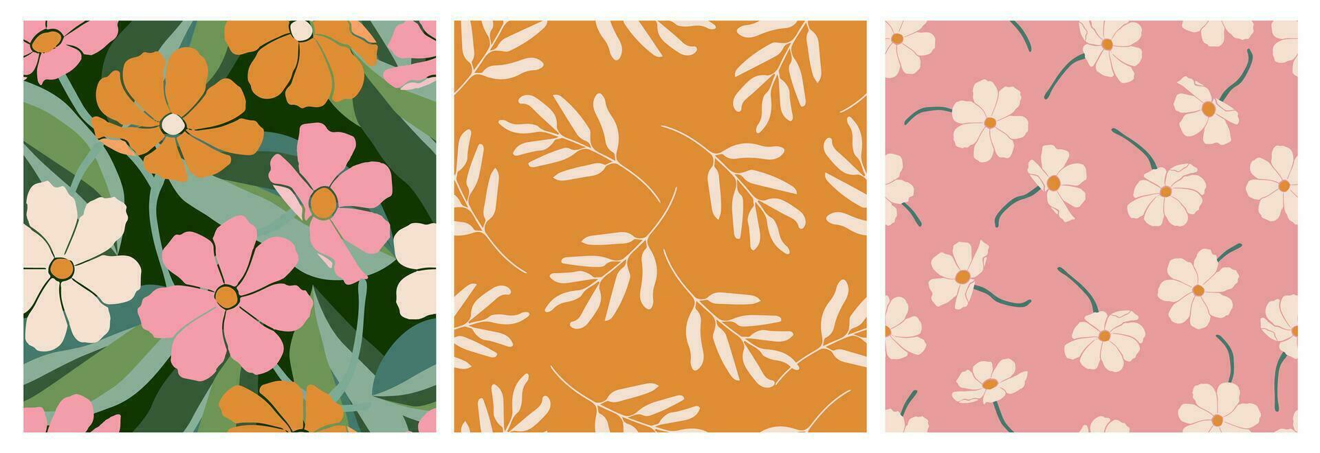 reeks van hand- getrokken bloemen, naadloos patronen met bloemen voor kleding stof, textiel, kleding, omhulsel papier, omslag, banier, interieur decor, abstract achtergronden. vector