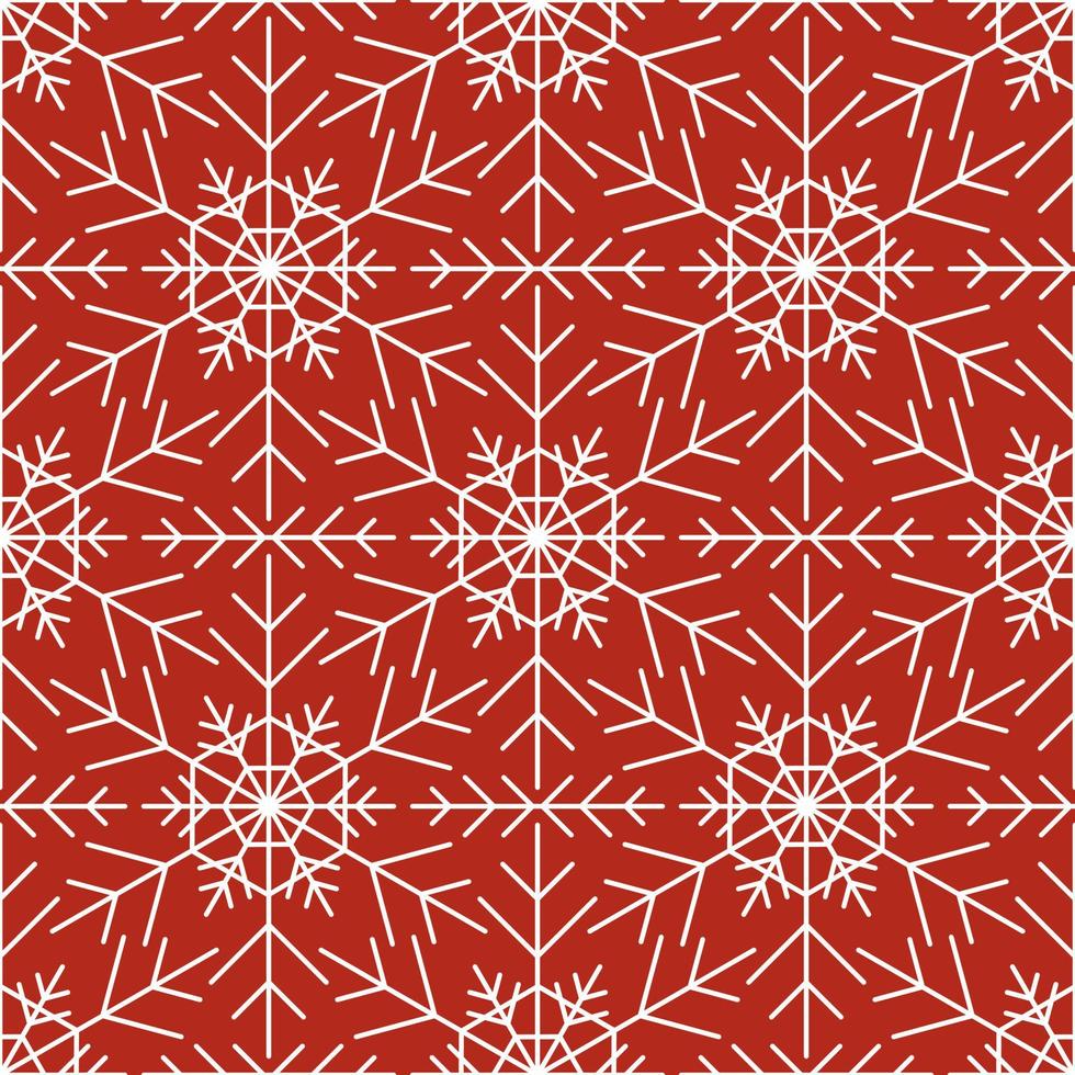 naadloze patroon met witte sneeuwvlokken op rode achtergrond. feestelijke winter traditionele decoratie voor nieuwjaar, kerstmis, feestdagen en design. ornament van eenvoudige lijn herhaal sneeuwvlok vector