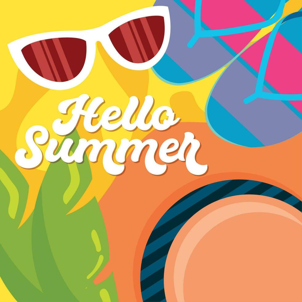 Hallo zomer gekleurde poster vector illustratie