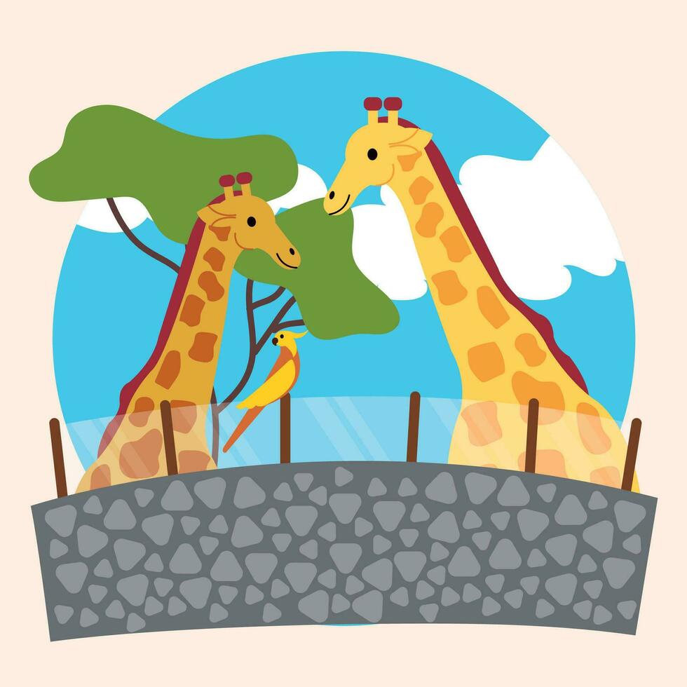 paar- van schattig giraffen Aan een dierentuin vector illustratie