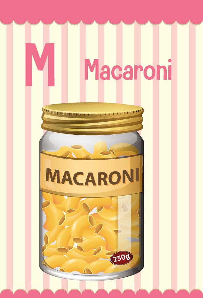 alfabet flashcard met letter m voor macaroni vector