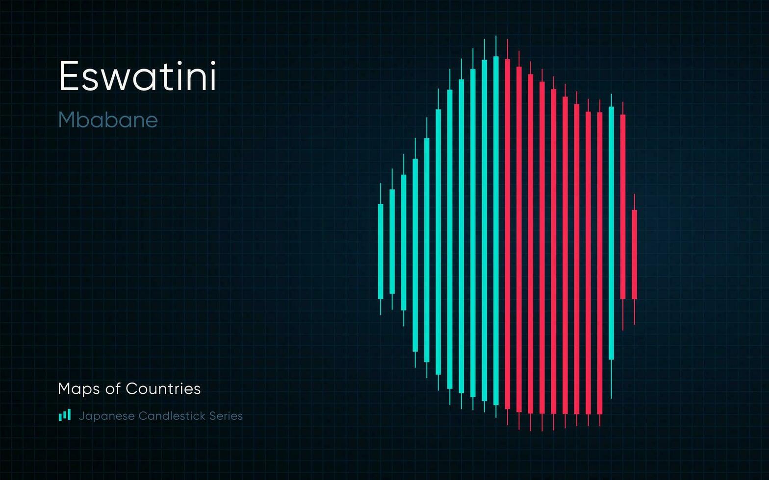 eswatini kaart is getoond in een tabel met bars en lijnen. Japans kandelaar tabel serie vector