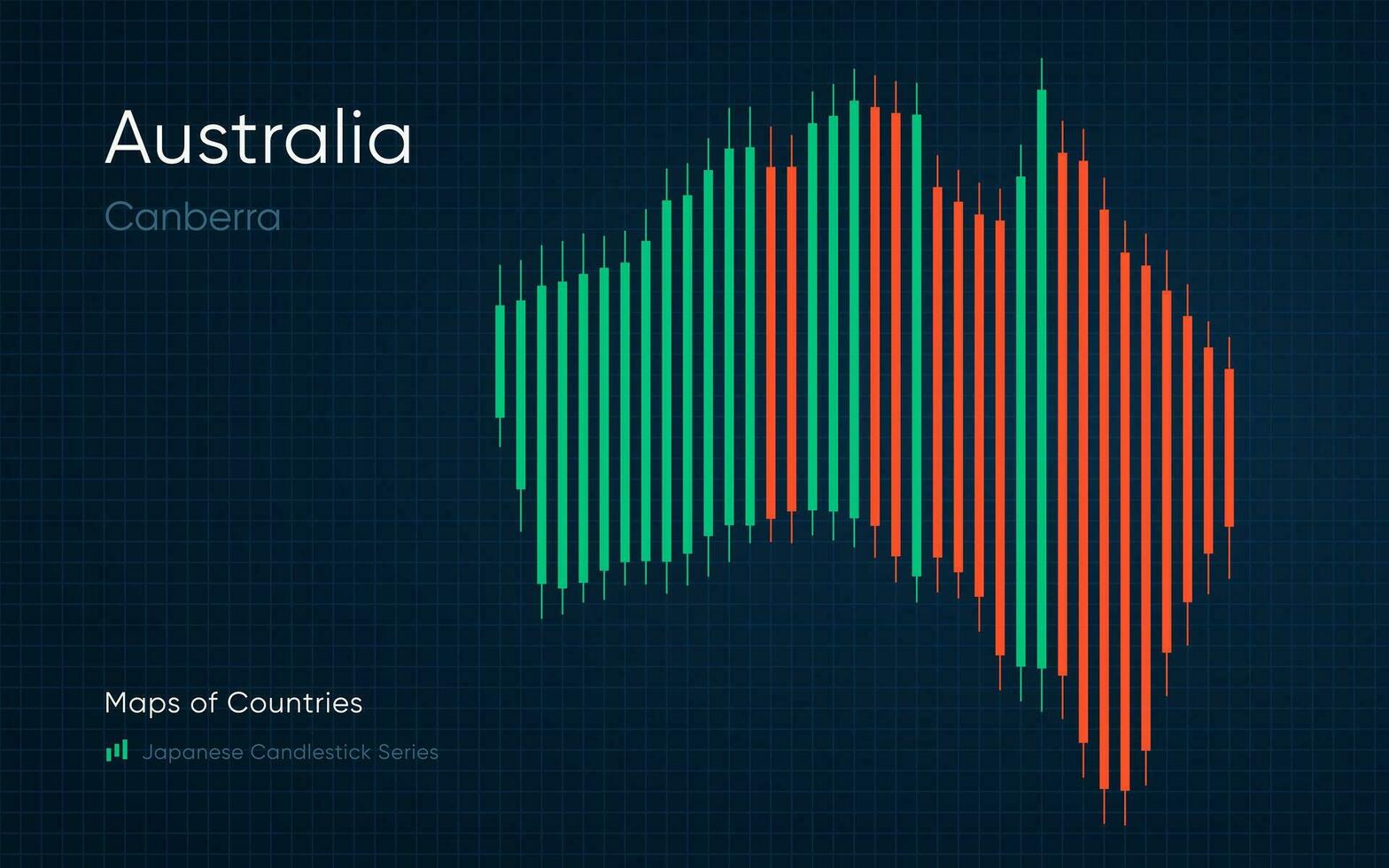 Australië kaart is getoond in een tabel met bars en lijnen. Japans kandelaar tabel serie vector