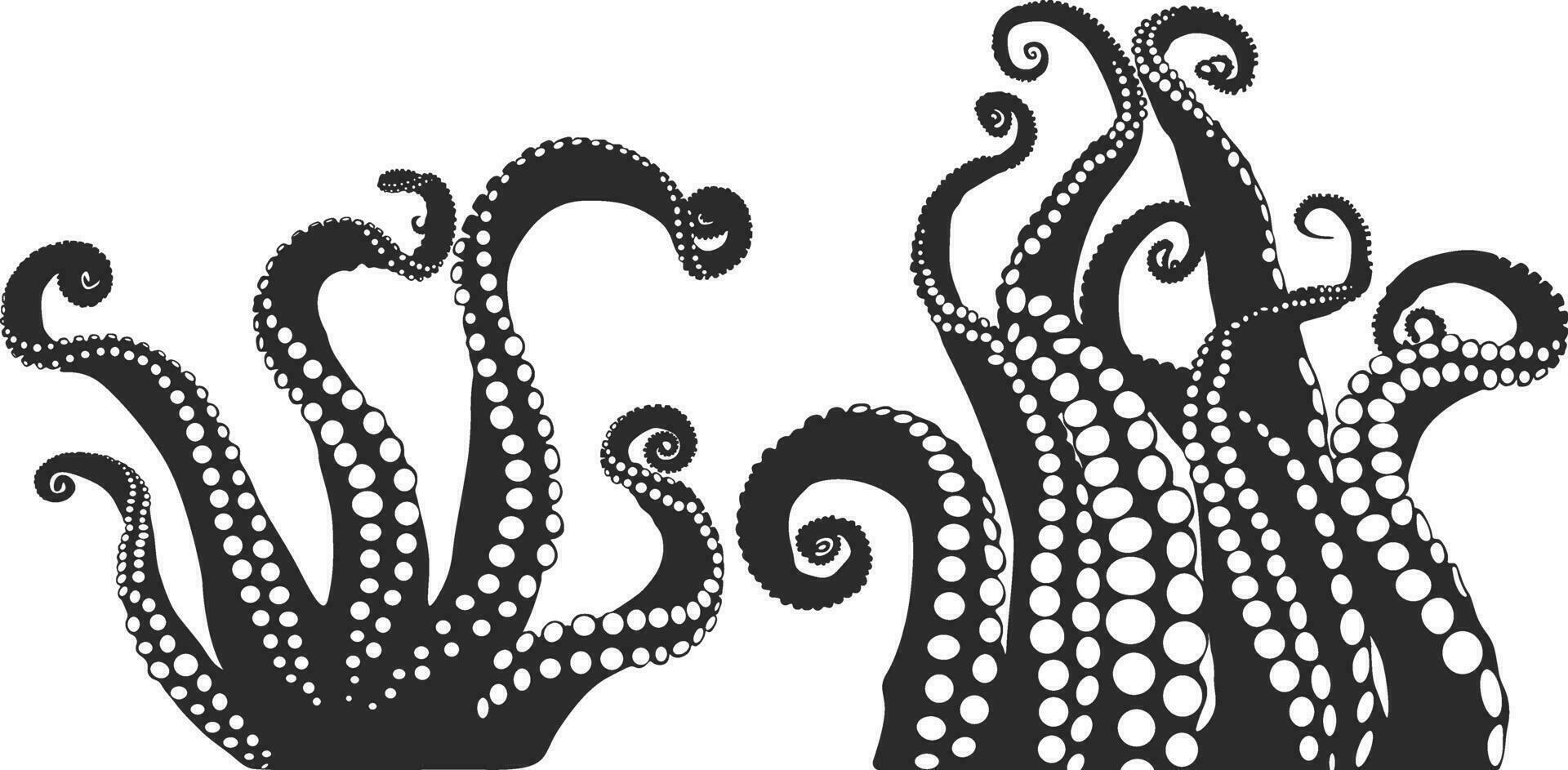 Octopus tentakels silhouet, tentakels silhouet, voelhoorn Svg, tentakels clip art, tentakels vector, zee monster tekening. vector
