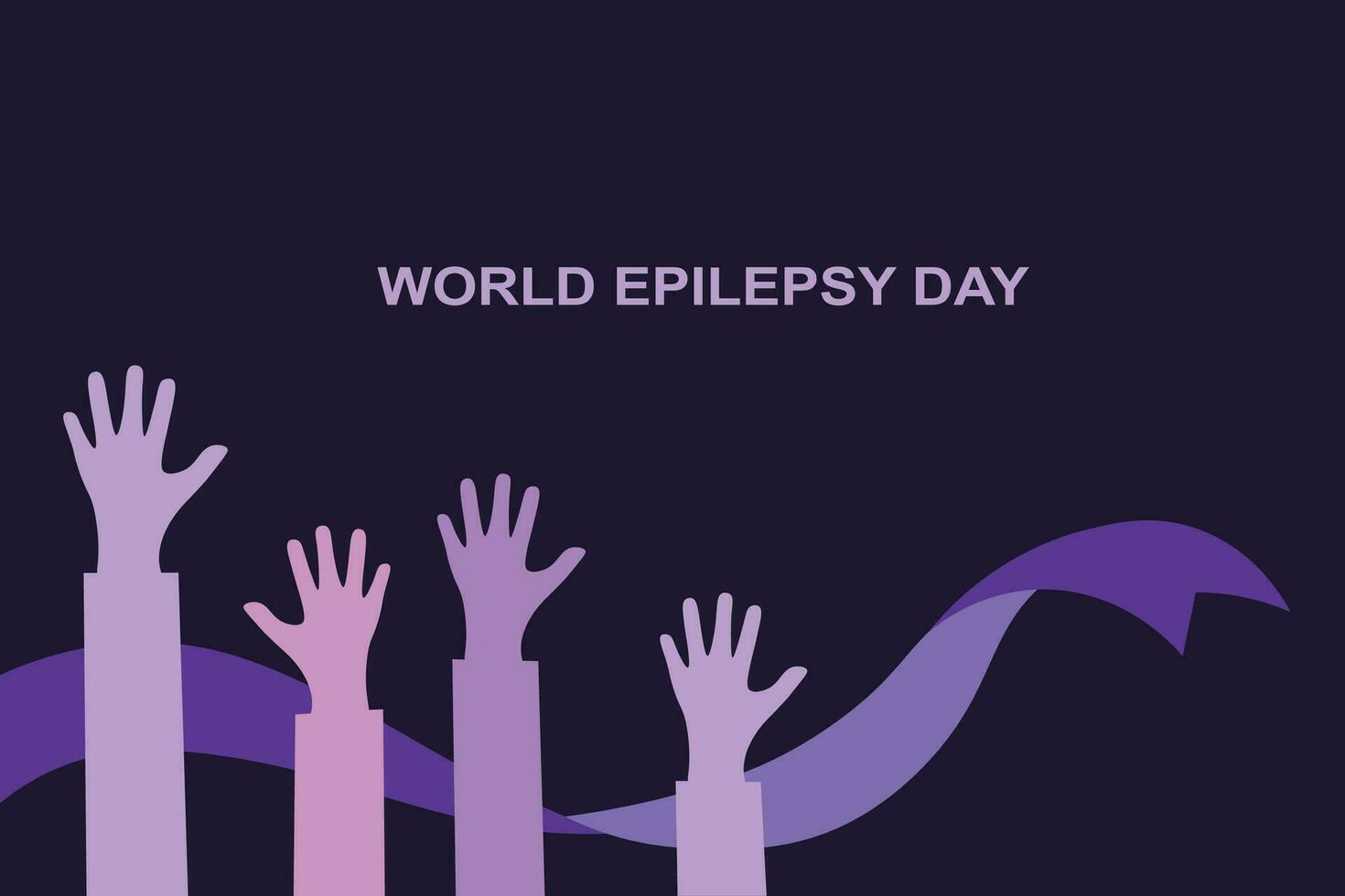 wereld epilepsie dag kaart hand- getrokken vector illustratie achtergrond voor tekst. Purper dag 26 maart ontwerp met Purper lint en handen in tekenfilm stijl voor afdrukken, banier, achtergrond, papier, sjabloon