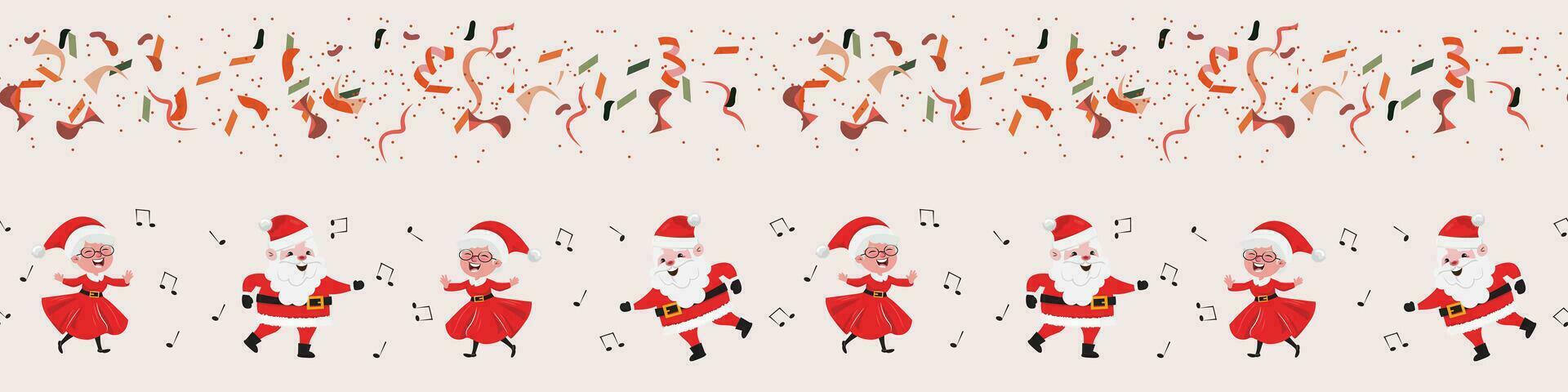 tekenfilm naadloos patroon met. dansen de kerstman claus en zijn vrouw vector