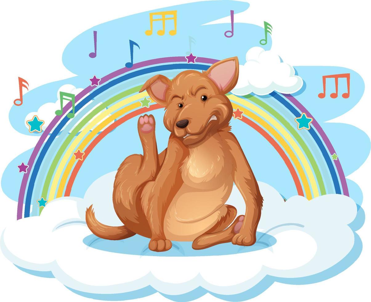 schattige hond op de wolk met regenboog vector