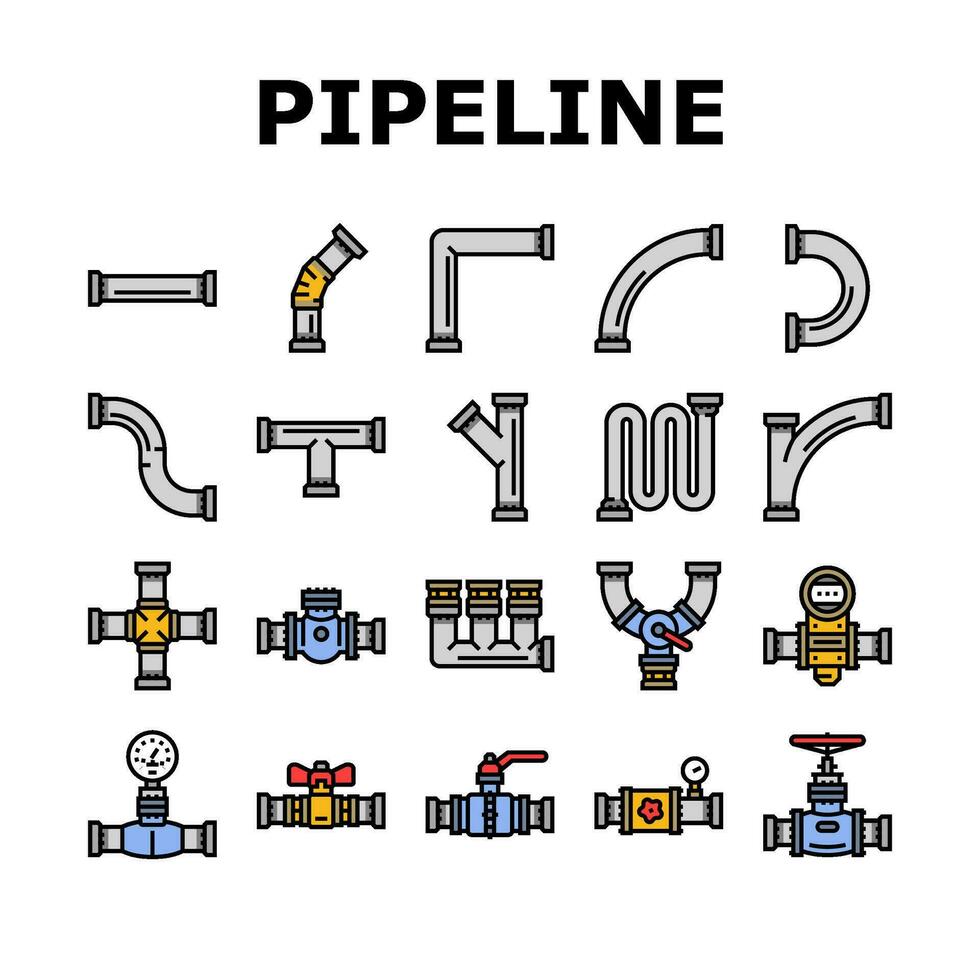 pijpleiding olie industrie gas- pijp pictogrammen reeks vector