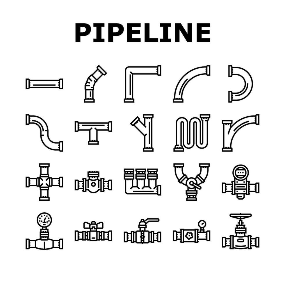 pijpleiding olie industrie gas- pijp pictogrammen reeks vector