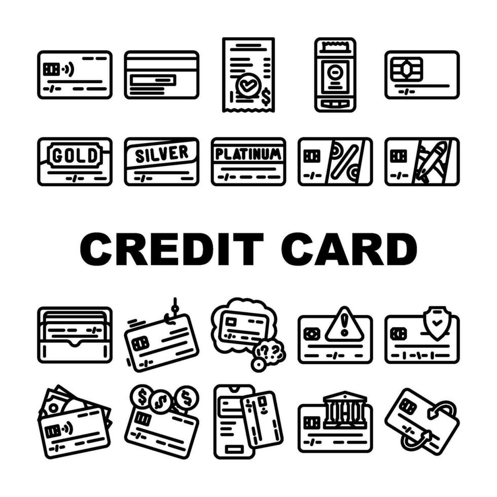 credit kaart bank betaling pictogrammen reeks vector