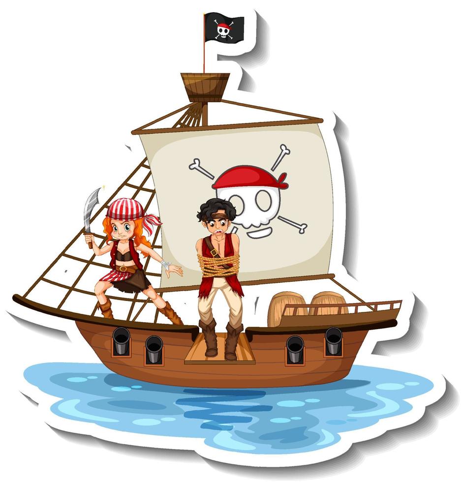 een stickersjabloon met piraten op het schip geïsoleerd vector