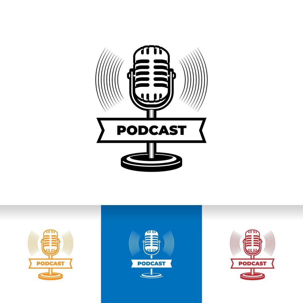 podcast of zanger vocaal karaoke-logo met microfoon en vinylpictogram. vector