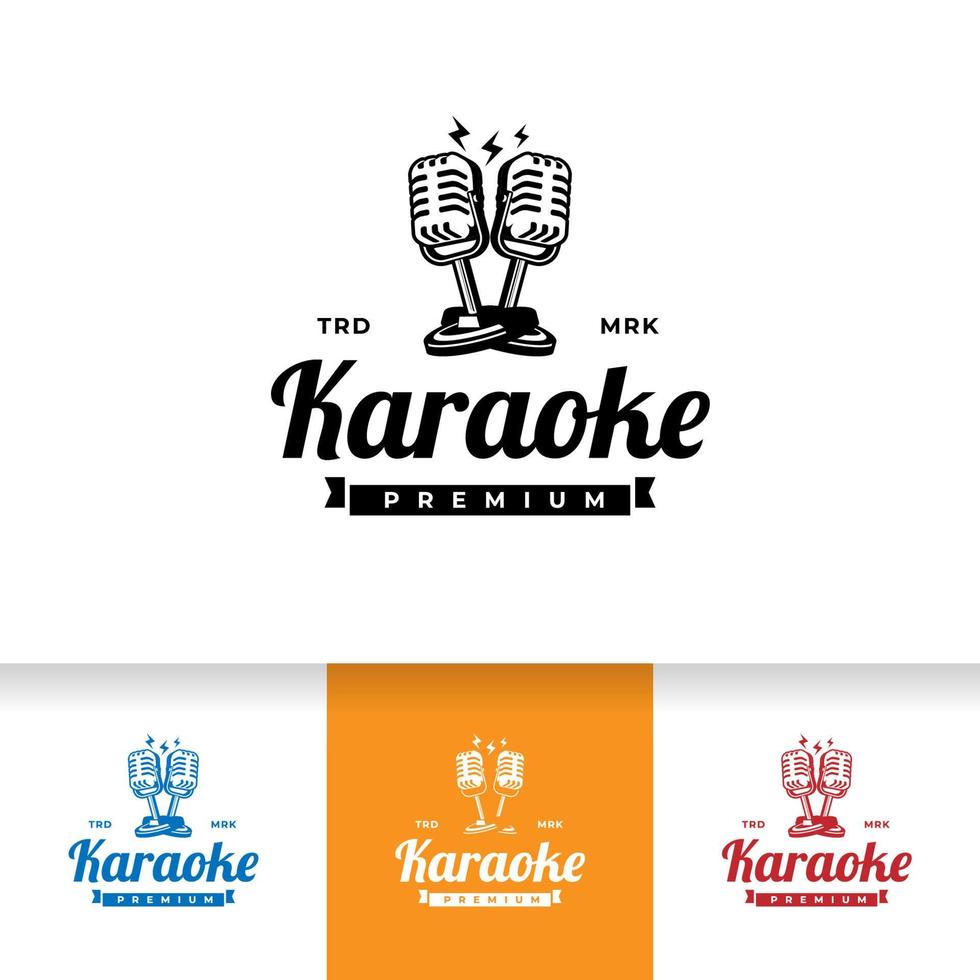zanger vocale karaoke of podcast station logo met retro microfoon. vector