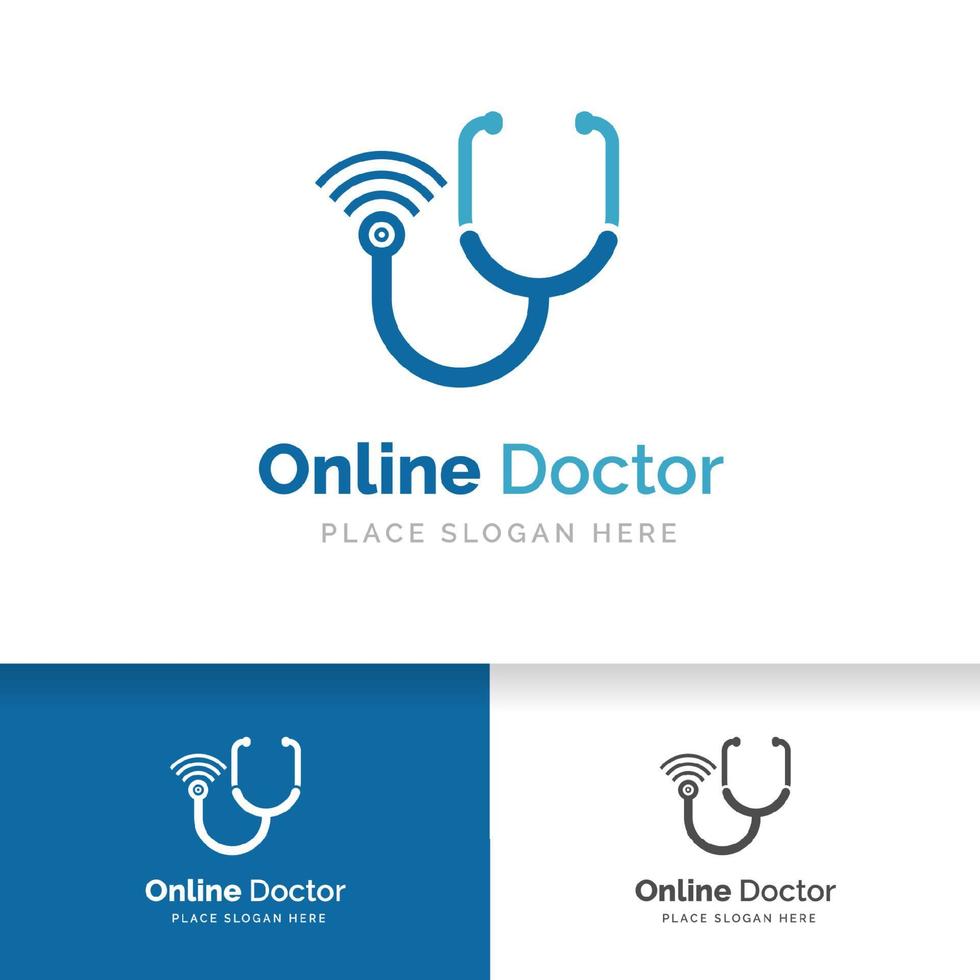 online medische logo ontwerpsjabloon. gezondheid en geneeskunde symbool. vector