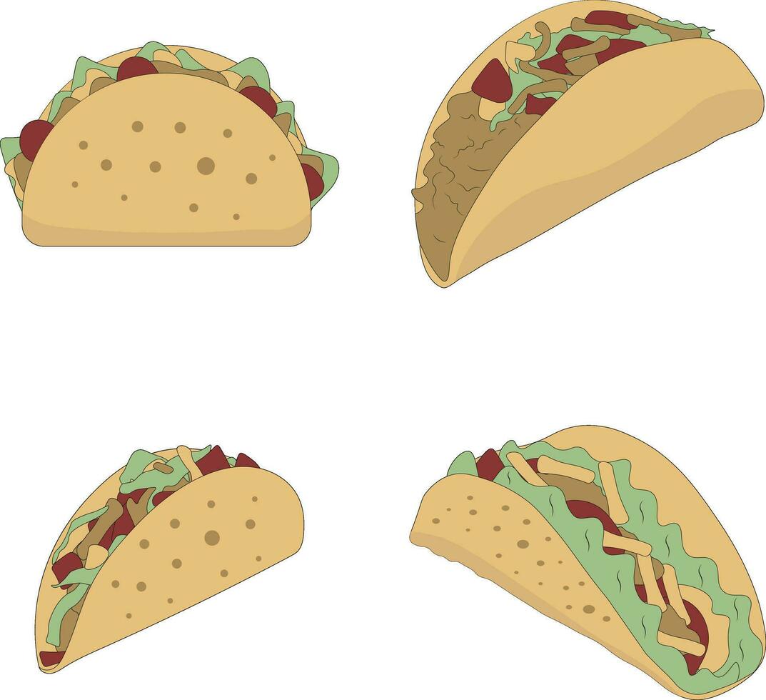 taco's voedsel illustratie in vlak ontwerp. vector icoon set.