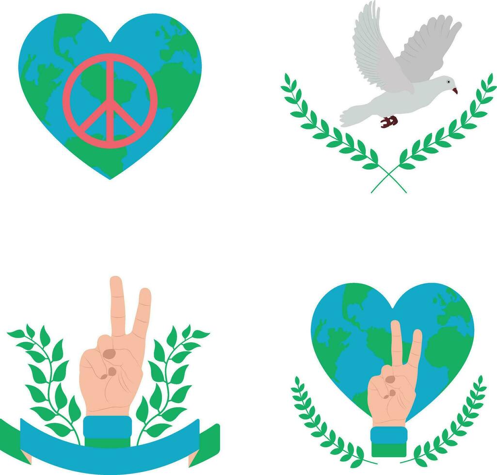 wereld vrede dag met vlak ontwerp. vector icoon set.