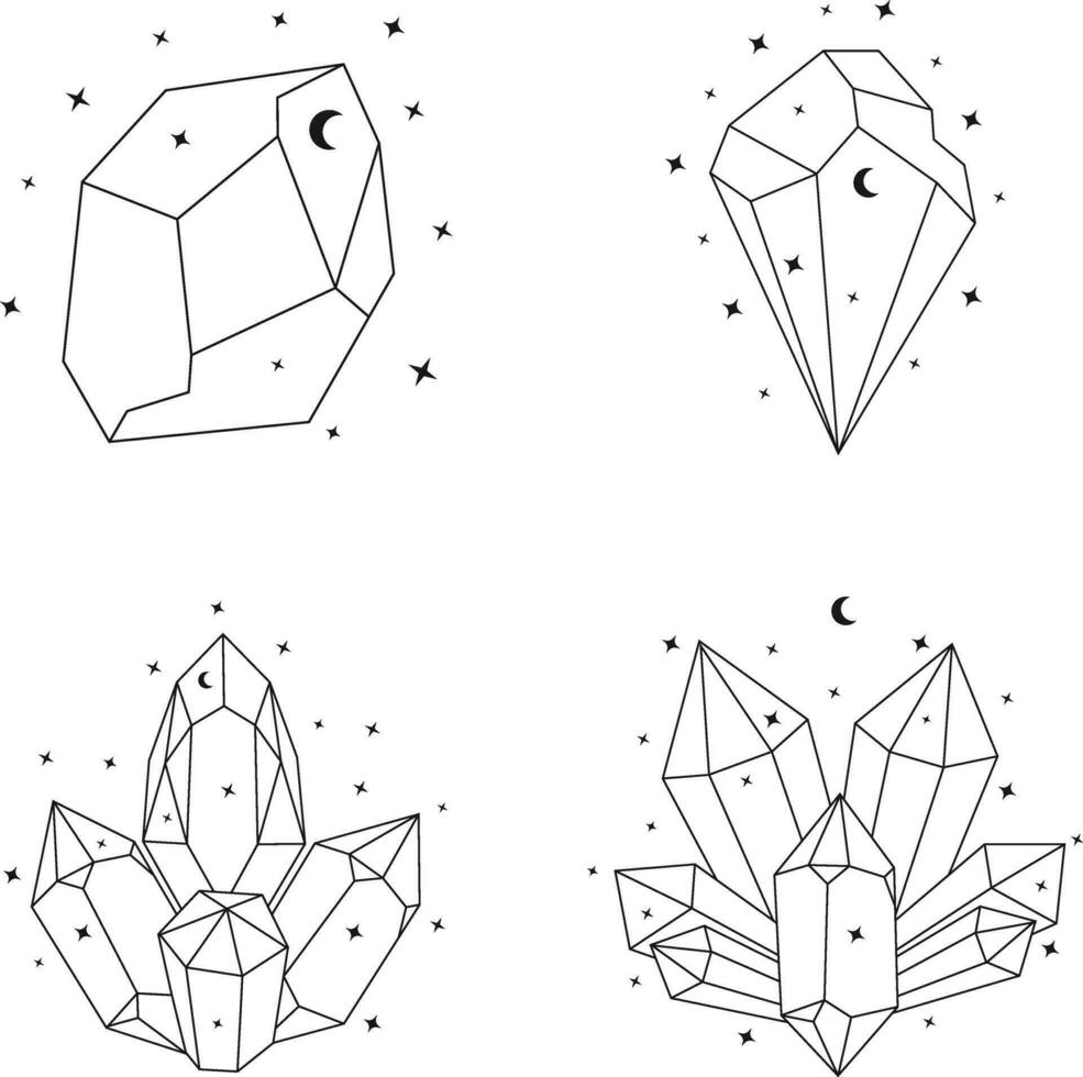 hemel- kristal schets met abstract ontwerp. vector illustratie set.
