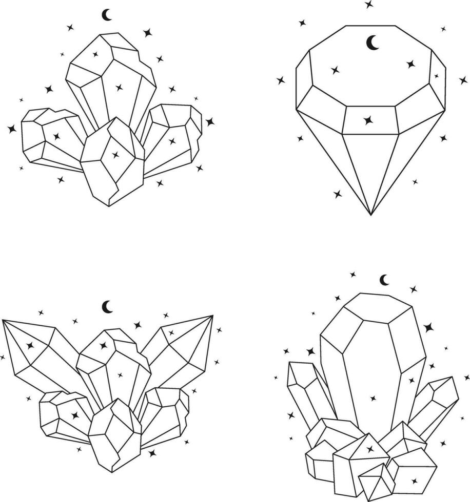 hemel- kristal schets met abstract ontwerp. vector illustratie set.