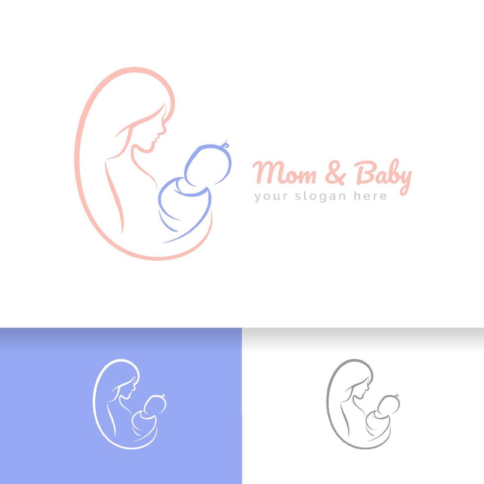 moeder en baby logo vector symbool. moeder knuffelt haar kind logo sjabloon