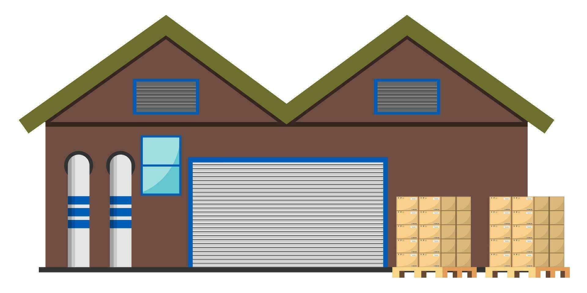magazijn industrie met opslagruimte gebouwen. vector illustratie geïsoleerd Aan wit achtergrond. eps10